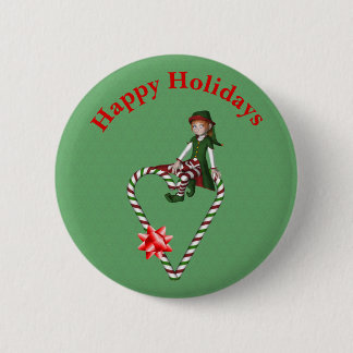 Chapa Redonda De 5 Cm Chica Elf Candy Cane Navidades del corazón de vaca