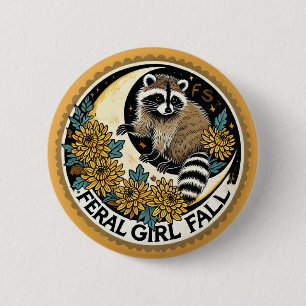 Chapa Redonda De 5 Cm Chica Feral Caer Raccoon