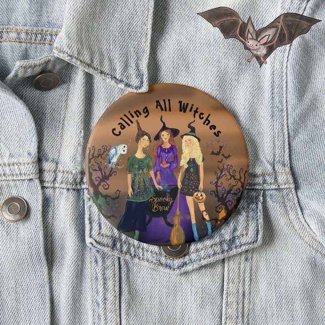 Chapa Redonda De 5 Cm chica Fiesta de 3 brujas de Halloween (3 Halloween Witches Party Girl Button)
