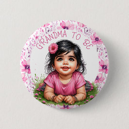 Chapa Redonda De 5 Cm Chica Floral Pink Baby Shower | Abuela a ser