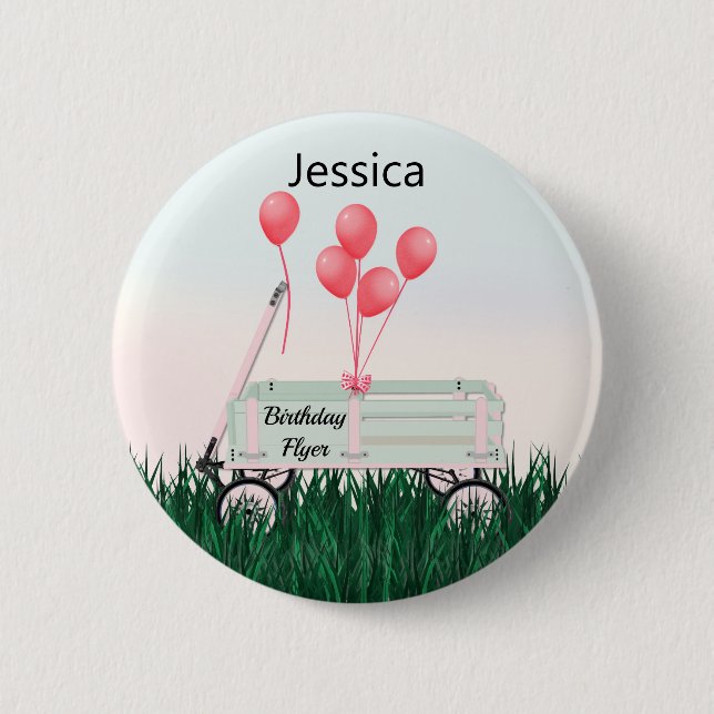 Chapa Redonda De 5 Cm Chica Happy Birday Wagon Button Pin (Anverso)