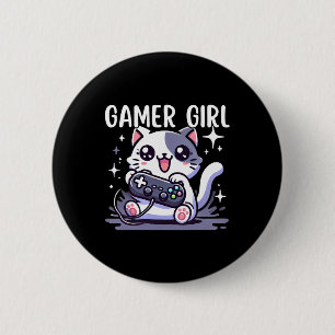 Chapa Redonda De 5 Cm Chica jugadora gato juegos divertidos videojuego m