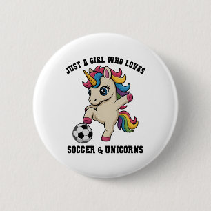 Chapa Redonda De 5 Cm Chica Kawaii Que Ama El Fútbol Y Los Unicornios Sc