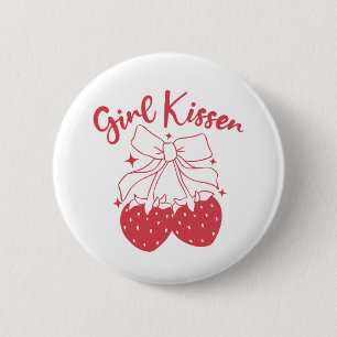 Chapa Redonda De 5 Cm Chica Kisser-Cute Fresa Coquette Orgullo Lesbiano