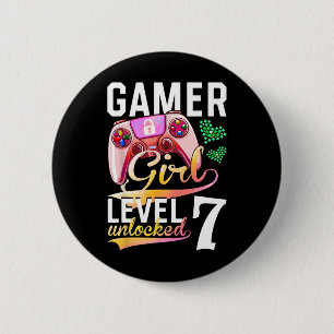 Chapa Redonda De 5 Cm Chica Nivel 7 Videojuego desbloqueado 7º cumpleaño