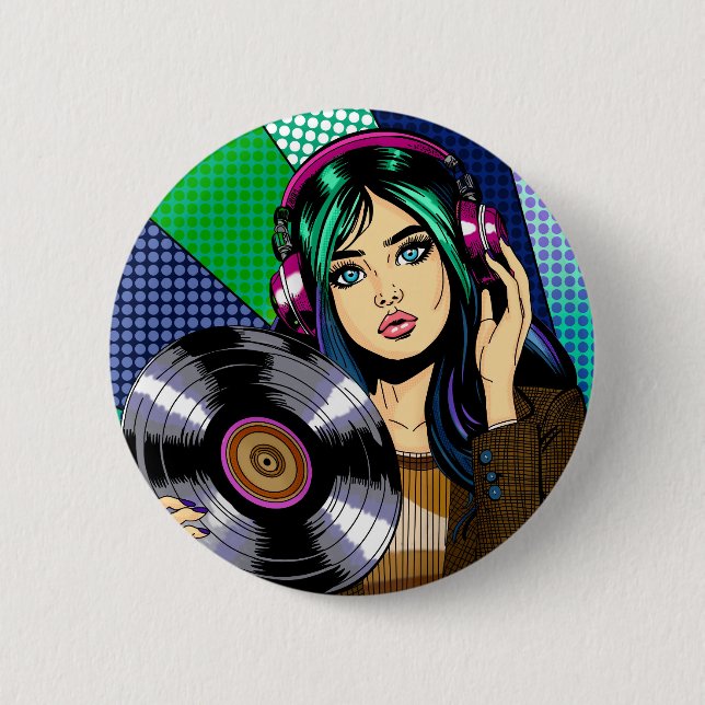 Chapa Redonda De 5 Cm Chica Pop Art con disco (Anverso)