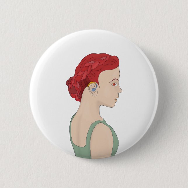 Chapa Redonda De 5 Cm Chica que utiliza un audífono (Anverso)