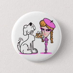 Chapa Redonda De 5 Cm chica retro y perro mascota