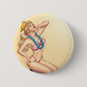 Chapa Redonda De 5 Cm Chica rubio Pin-para arriba del bikini con las