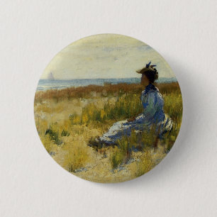 Chapa Redonda De 5 Cm Chica sentado junto al mar