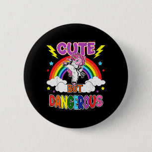 Chapa Redonda De 5 Cm Chica Unicornio de Karate Taekwondo Lindo pero Pel