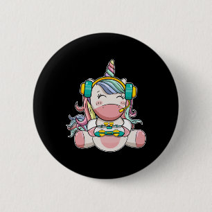 Chapa Redonda De 5 Cm Chica Unicornio juego de video lindo Chicas