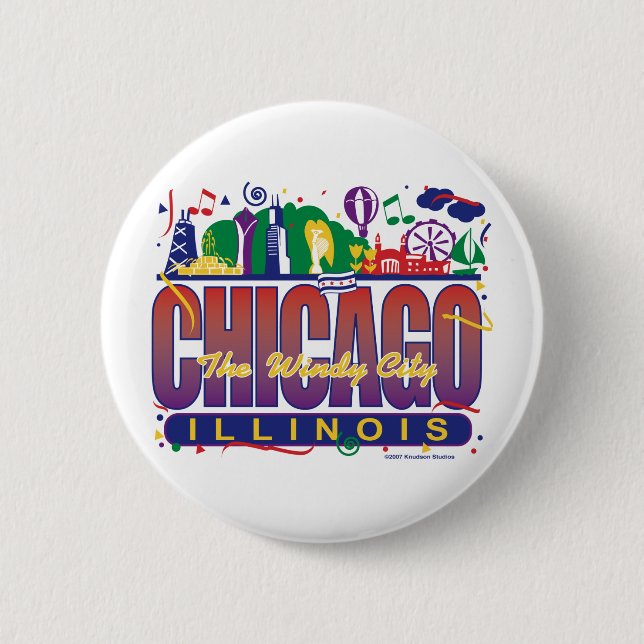 Chapa Redonda De 5 Cm Chicago-Confeti (Anverso)