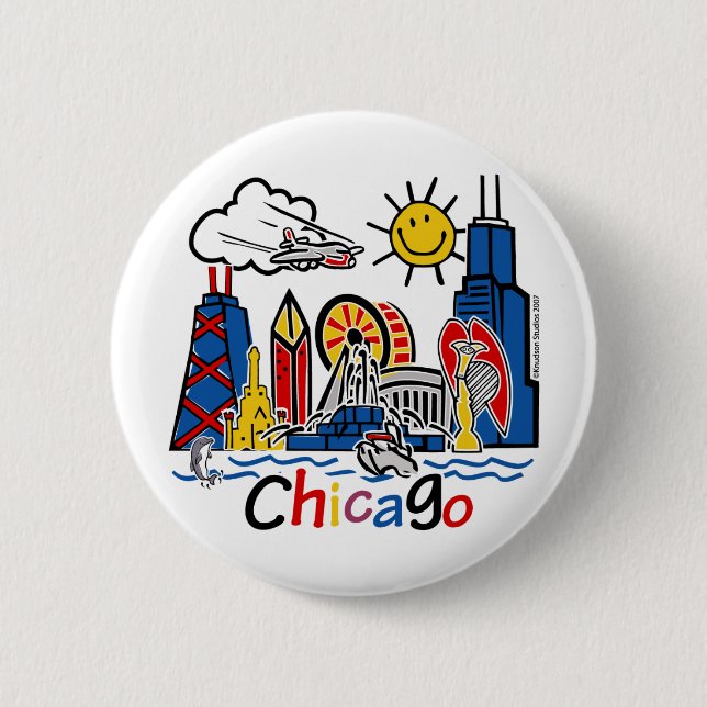 Chapa Redonda De 5 Cm Chicago embroma horizonte (Anverso)