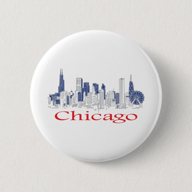 Chapa Redonda De 5 Cm Chicago-Skyline (Anverso)