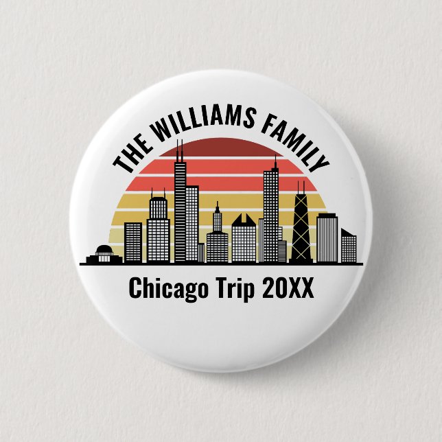 Chapa Redonda De 5 Cm Chicago Sunset Customized Family Trip (Anverso)