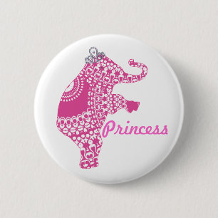 Chapa Redonda De 5 Cm Chicas Bonito Pink Princess Elephant Button Badge
