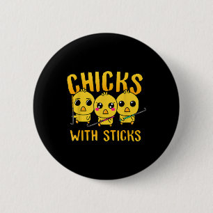 Chapa Redonda De 5 Cm Chicas de Hockey con Palos Lindas Chicas de Hockey