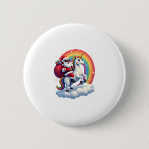 Chapa Redonda De 5 Cm Chicas de navidad de Santa Riding, unicornio