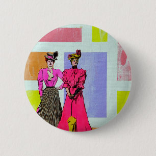 Chapa Redonda De 5 Cm Chicas Gibson en un patrón mondriano