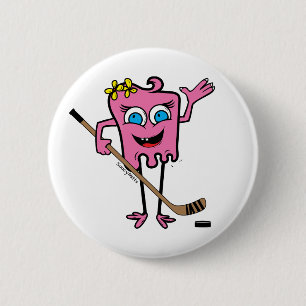 Chapa Redonda De 5 Cm Chicas Monstruo de Hockey Rosado Jugador Pinback F