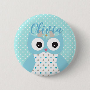 Chapa Redonda De 5 Cm Chicas personalizados del arte de la lechuza azul