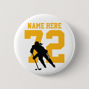 Chapa Redonda De 5 Cm Chicas personalizados nombre del jugador de hockey