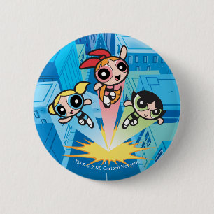 Chapa Redonda De 5 Cm Chicas Powerpuff Lanzan Al Aire