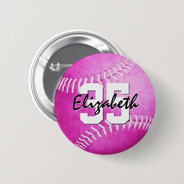 Chapa Redonda De 5 Cm chicas rosados softball personalizado (Anverso y reverso)