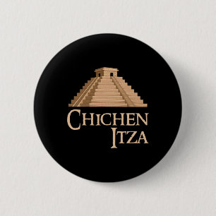 Chapa Redonda De 5 Cm Chichen Itza y Pirámide para Arqueología de Verano