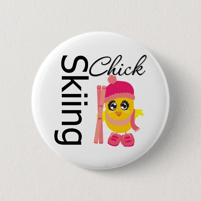 Chapa Redonda De 5 Cm Chick de esquí (Anverso)