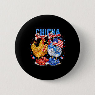 Chapa Redonda De 5 Cm Chicka Boom Boom Pollo Patriótico Rojo Blanco Azul