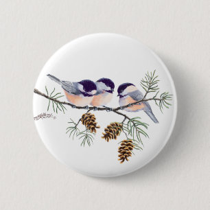 Chapa Redonda De 5 Cm CHICKADEES & PINECONES by SHARON SHARPE