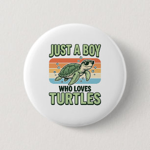 Chapa Redonda De 5 Cm Chico Que Ama Tortugas Diseño de Grabado Vintage_1