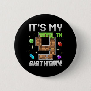 Chapa Redonda De 5 Cm Chico Retro Cumpleaños 9 Nivel 9 Videojugador Pixe