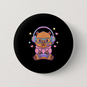 Chapa Redonda De 5 Cm Chicos gamers divertidos lindos kawaii capybara 