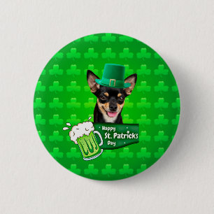 Chapa Redonda De 5 Cm Chihuahua Cuppy Dog St. Patrick's Day Green Clover