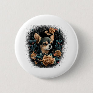 Chapa Redonda De 5 Cm Chihuahua Cute Dog, hermosa Chica de flores