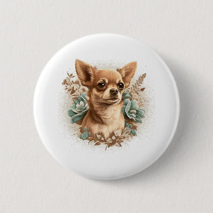 Chapa Redonda De 5 Cm Chihuahua Cute Dog, hermosa Chica de flores