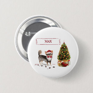 Chapa Redonda De 5 Cm Chihuahua de pelo largo árbol de Navidad divertido