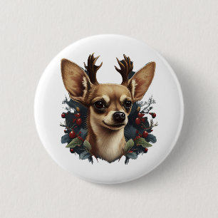 Chapa Redonda De 5 Cm Chihuahua Feliz Navidad X-Mas Tree Cute