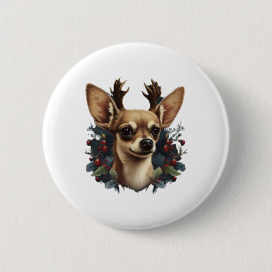 Chapa Redonda De 5 Cm Chihuahua Feliz Navidad X-Mas Tree Cute