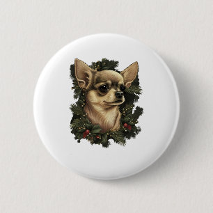 Chapa Redonda De 5 Cm Chihuahua Feliz Navidad X-Mas Tree Cute