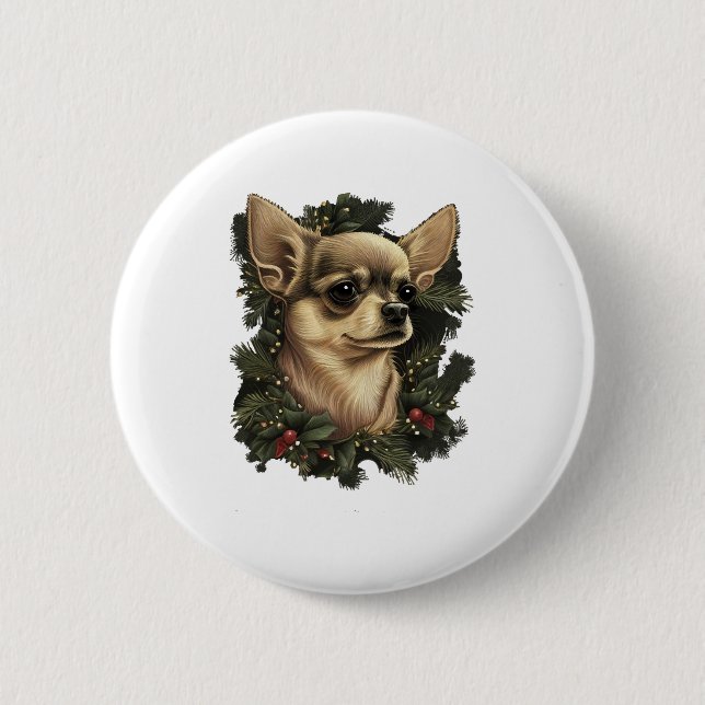 Chapa Redonda De 5 Cm Chihuahua Feliz Navidad X-Mas Tree Cute (Anverso)