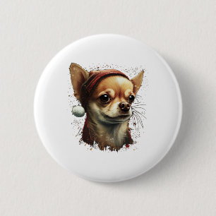 Chapa Redonda De 5 Cm Chihuahua Feliz Navidad X-Mas Tree Cute