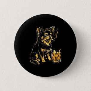 Chapa Redonda De 5 Cm Chihuahua fumando vintage meme gráfico divertido d