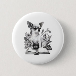 Chapa Redonda De 5 Cm Chihuahua libro de lectura de té para café