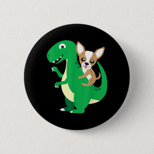 Chapa Redonda De 5 Cm Chihuahua montando T-Rex Dinosaurio Dino Perro Hal