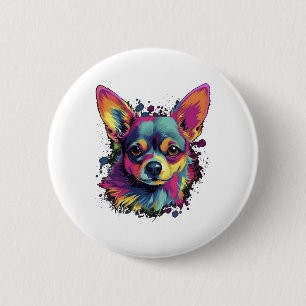 Chapa Redonda De 5 Cm Chihuahua Resumen Pintura Color Cute Perro
