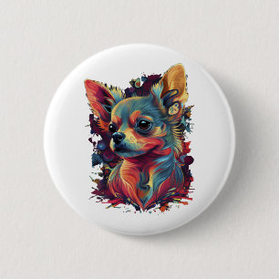 Chapa Redonda De 5 Cm Chihuahua Resumen Pintura Color Cute Perro